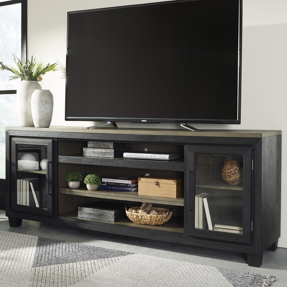 Ashley Foyland 83&quot; TV Stand in Brushed Black and Dusty Grayish Brown, , large