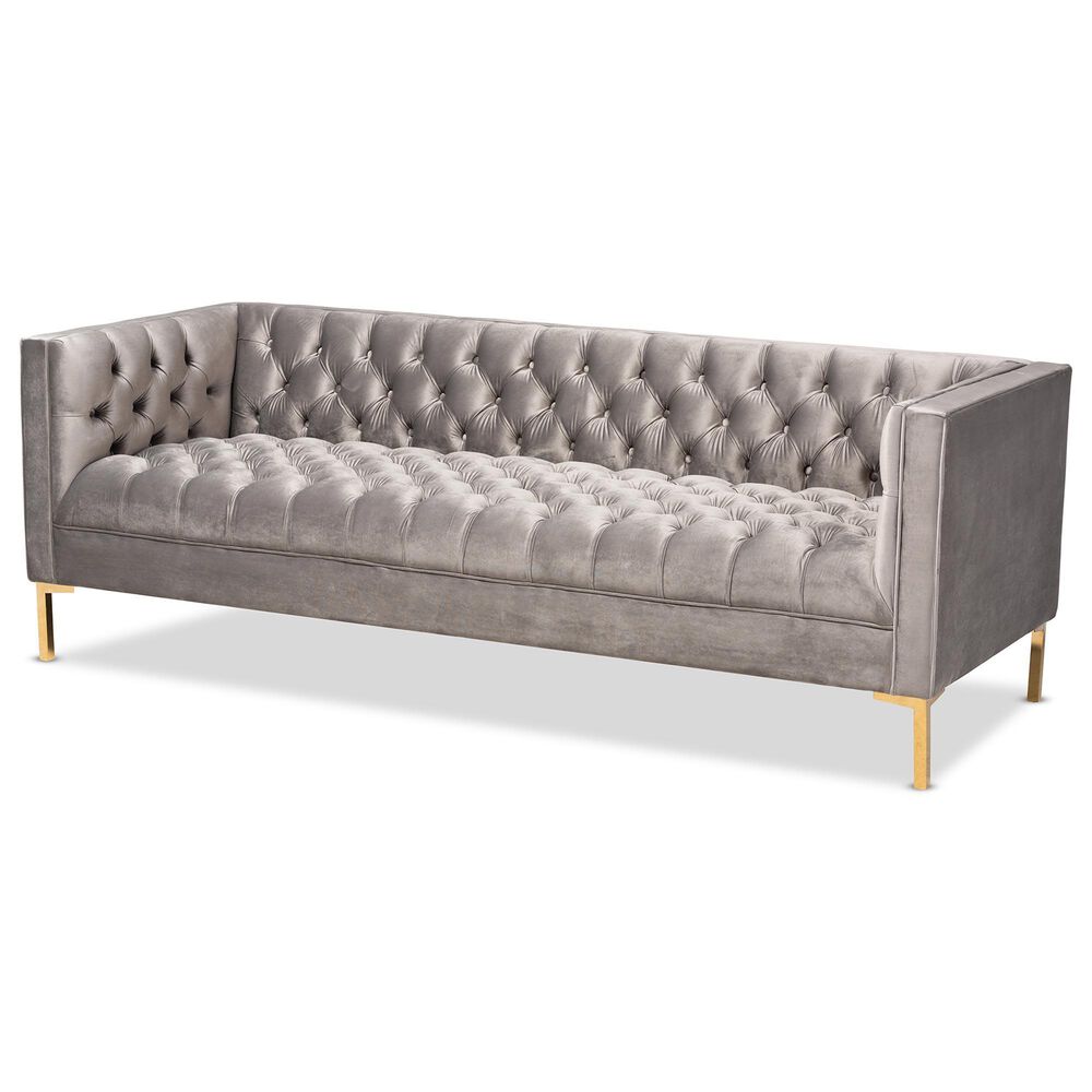 Baxton Studio Zanetta Stationary Sofa in Gray Velvet, , large