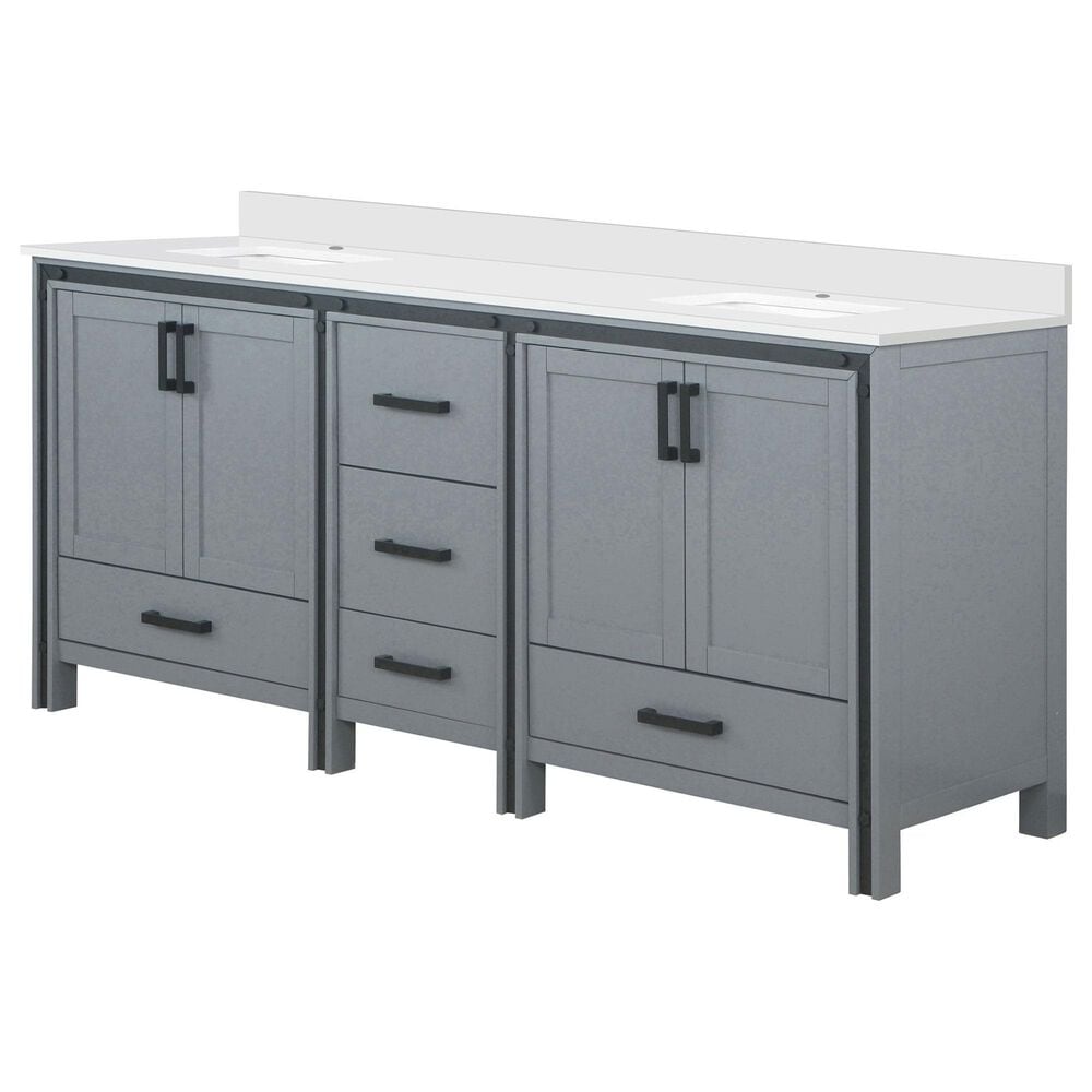 Lexora Home Ziva 80" Double Bathroom Vanity in Dark Grey with 2 cm White Quartz Top and Rectangular Sinks, , large