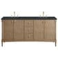 James Martin Kinnsden 72" Double Bathroom Vanity in Weathered Oak with 3 cm Charcoal Soapstone Silestone Top and Rectangular Sinks, , large
