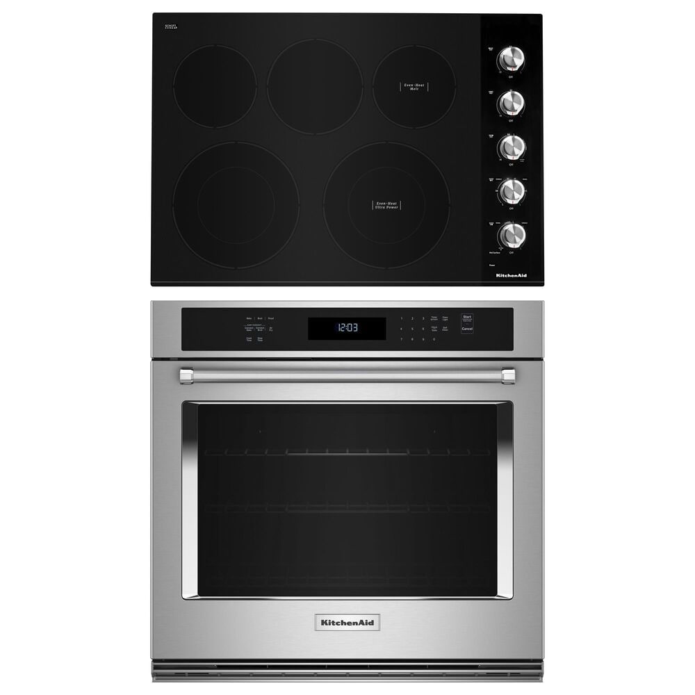 KitchenAid 2pc Kitchen Package 30" Electric Cooktop with 5 Elements and Knob Controls and 30" Single Wall Ovens with Air Fry Mode in Stainless Steel, , large