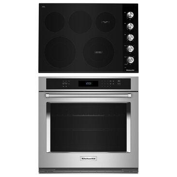 KitchenAid 2pc Kitchen Package 30" Electric Cooktop with 5 Elements and Knob Controls and 30" Single Wall Ovens with Air Fry Mode in Stainless Steel, , large