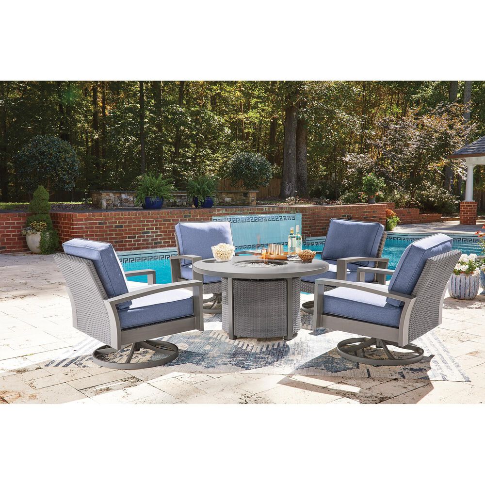 Ashley Half Moon Beach Patio Swivel Rocker Lounge Chair in Blue, , large