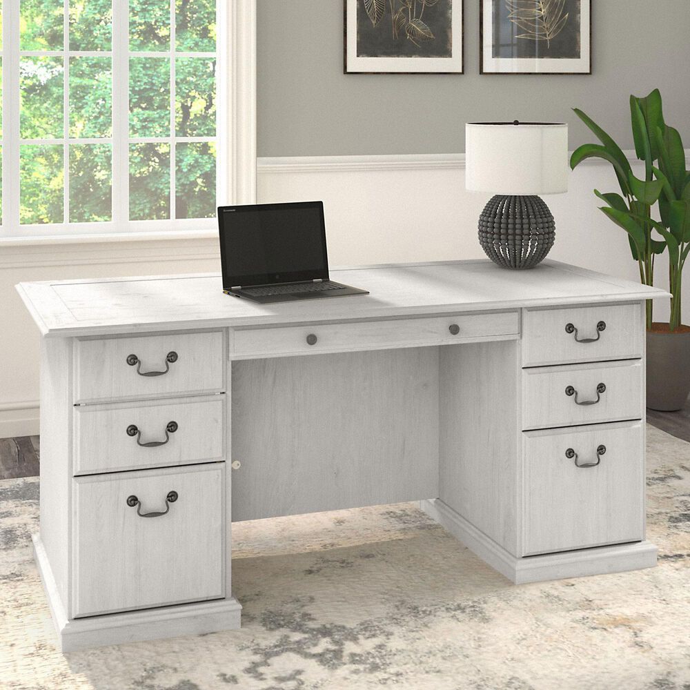 Bush Saratoga Executive Desk in Linen White Oak Nebraska Furniture Mart