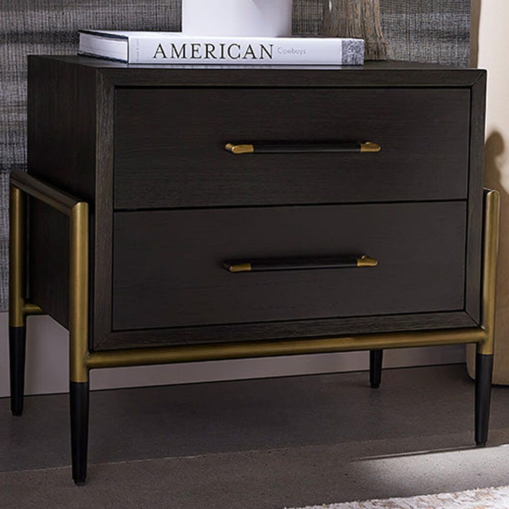 37B Weldrick 2-Drawer Nightstand in Black and Antique Brass, , large