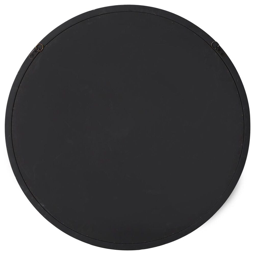 Maple and Jade 32&quot; Round Wood Wall Mirror in Matte Black, , large