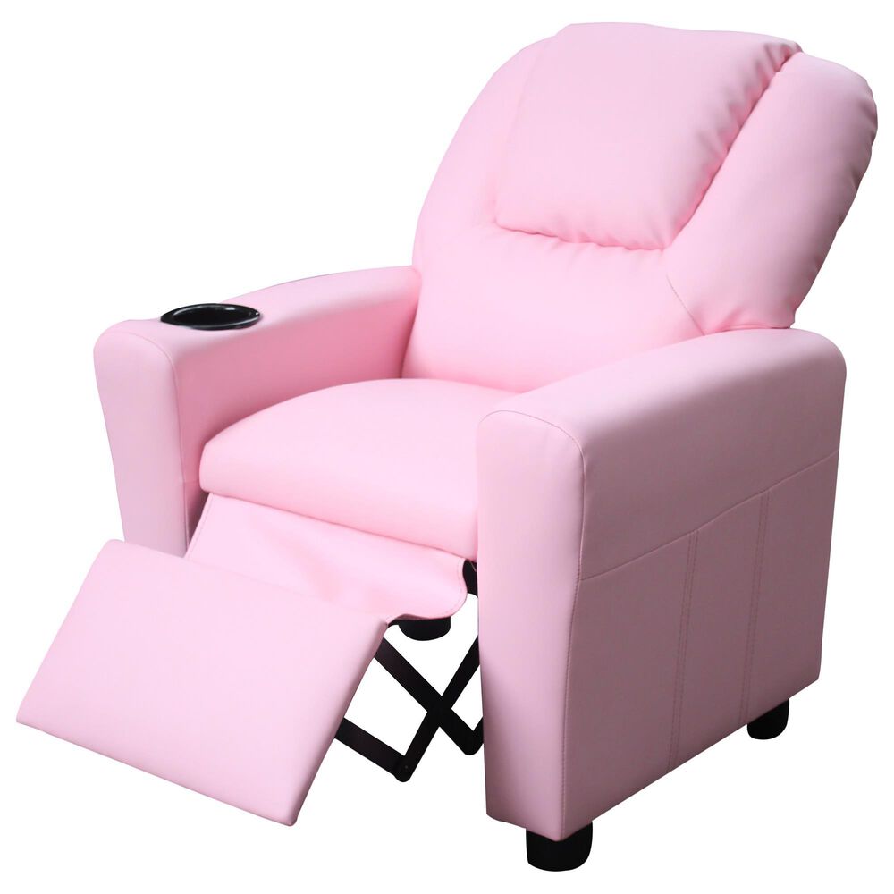 HOMLUX Marisa Kids Recliner Chair with Cupholder in Pink, , large