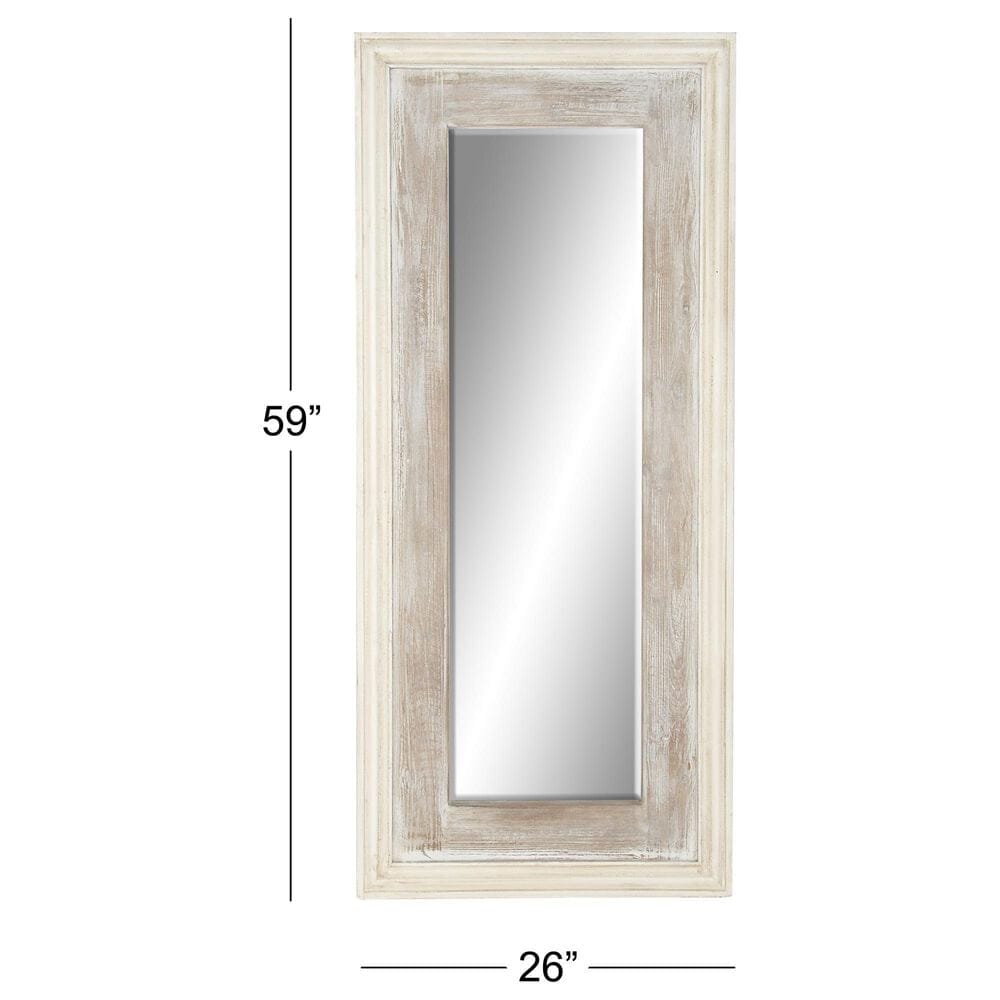 Maple and Jade 59&quot; x 26&quot; Wood Wall Mirror in Distressed White, Gray and Brown, , large