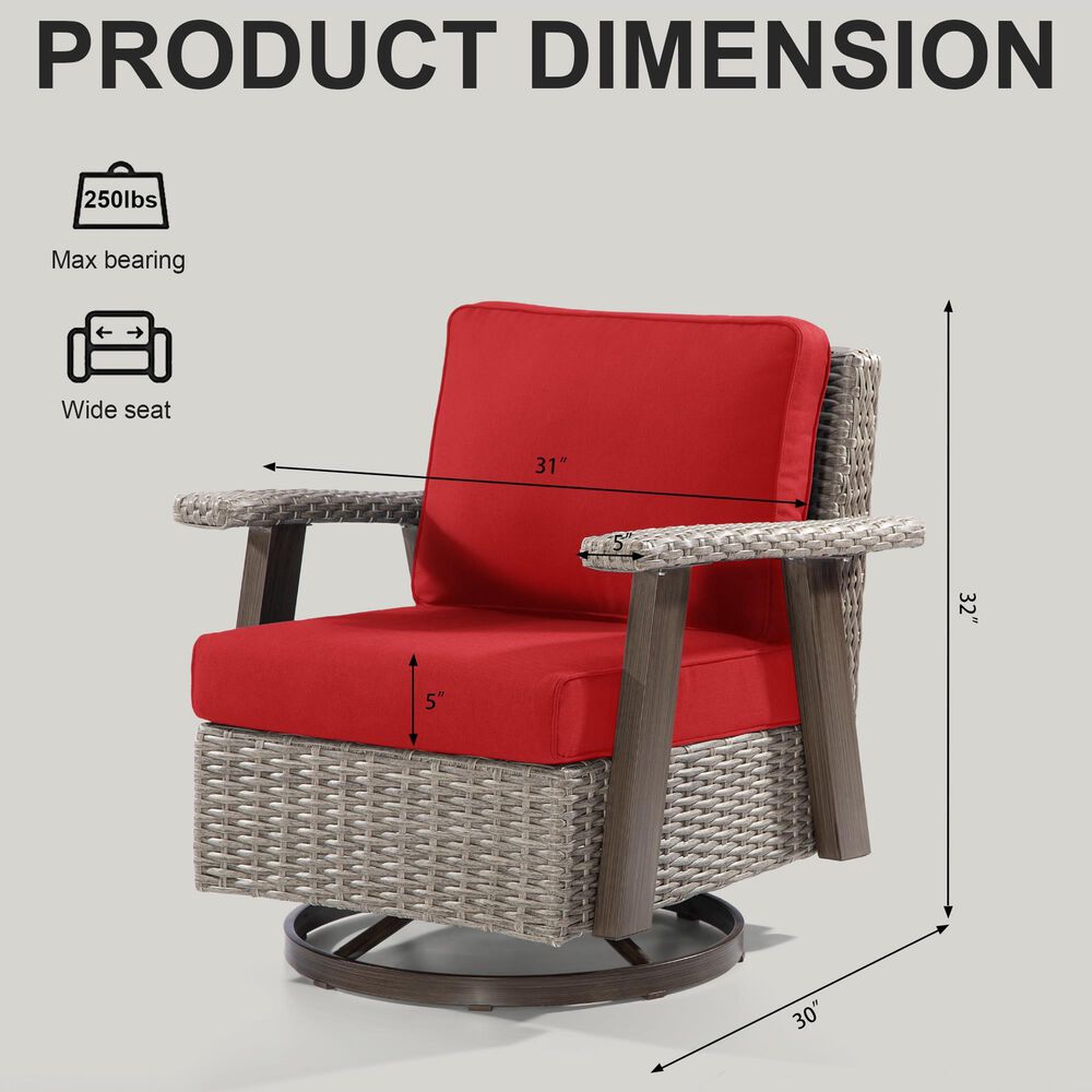 Sunwell Garden Patio Outdoor Swivel Chair with Light Gray Wicker in Red, , large