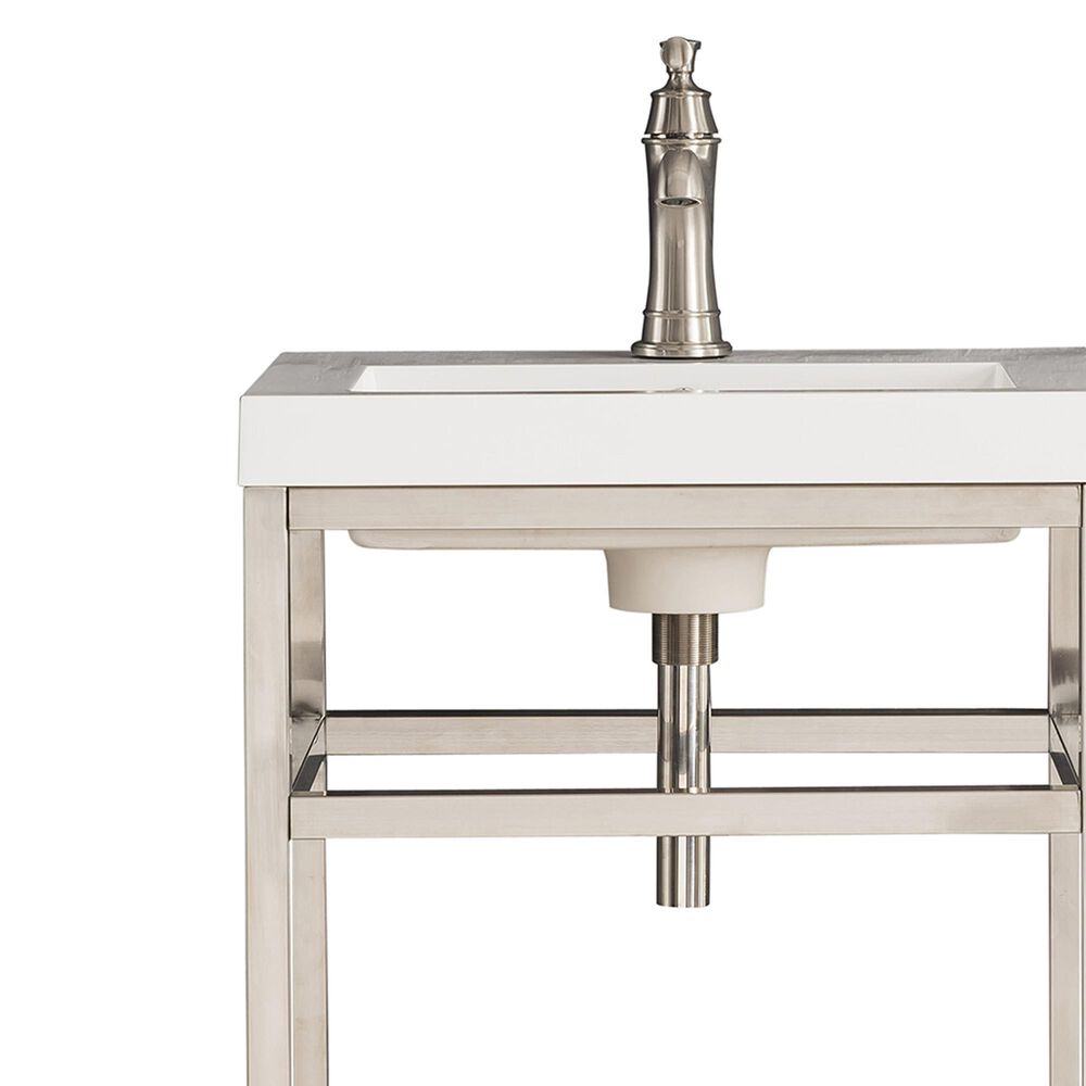 James Martin Vanities Boston 20&quot; Single Bathroom Vanity in Brushed Nickel with 3 cm White Glossy Resin Countertop and Rectangular Sink, , large