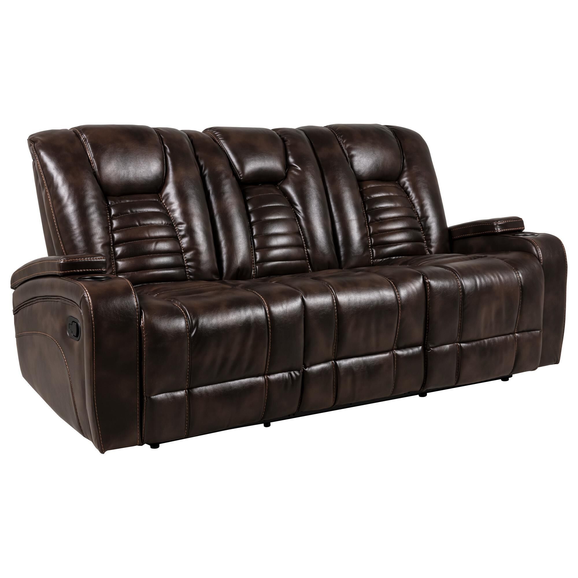 Oxford Furniture Dual Manual Reclining Sofa with Drop Down Table in Bolero Coffee NFM