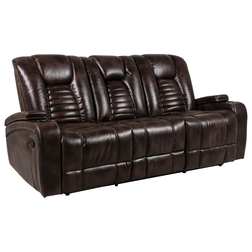 Oxford Furniture Dual Manual Reclining Sofa with Drop Down Table in Bolero Coffee, , large