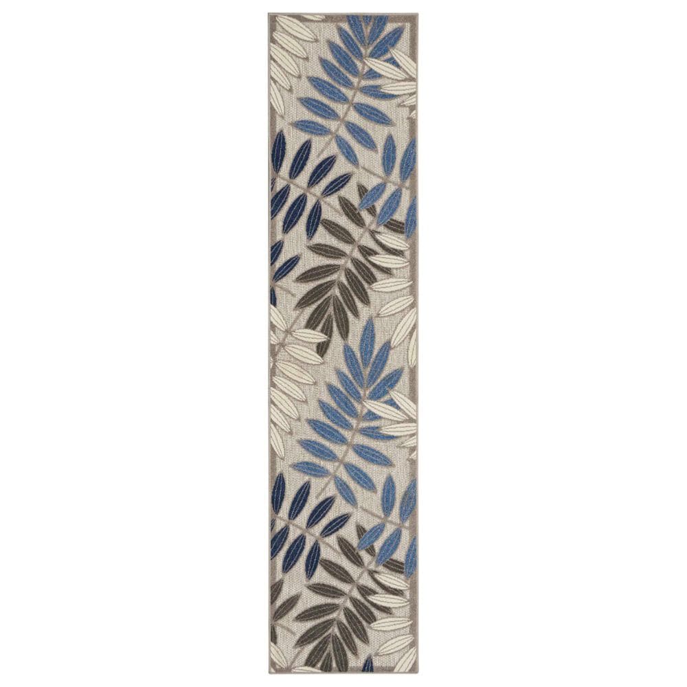 Nourison Aloha Floral 2"3" x 10" Grey and Blue Indoor/Outdoor Runner, , large