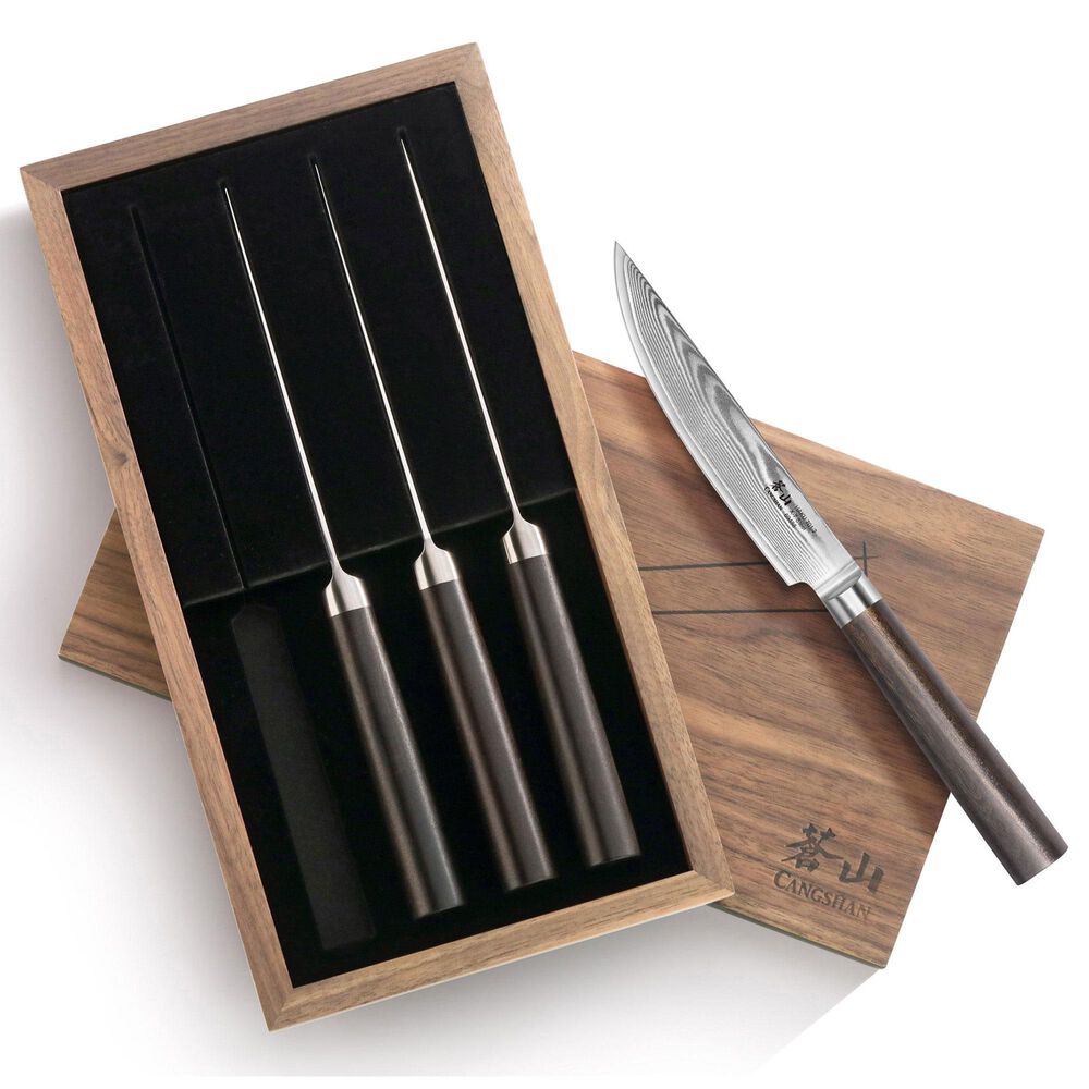 Cangshan Haku Fine-Edge Steak Knife with Walnut Box in Dark Brown and Silver &#40;Set of 4&#41;, , large