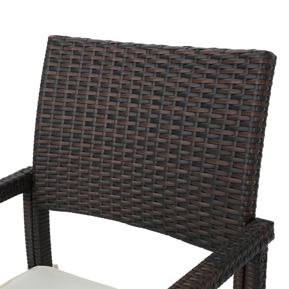Hearth and Haven Rhode Island Rattan Dining Chair with White Cushion in Brown &#40;Set of 2&#41;, , large