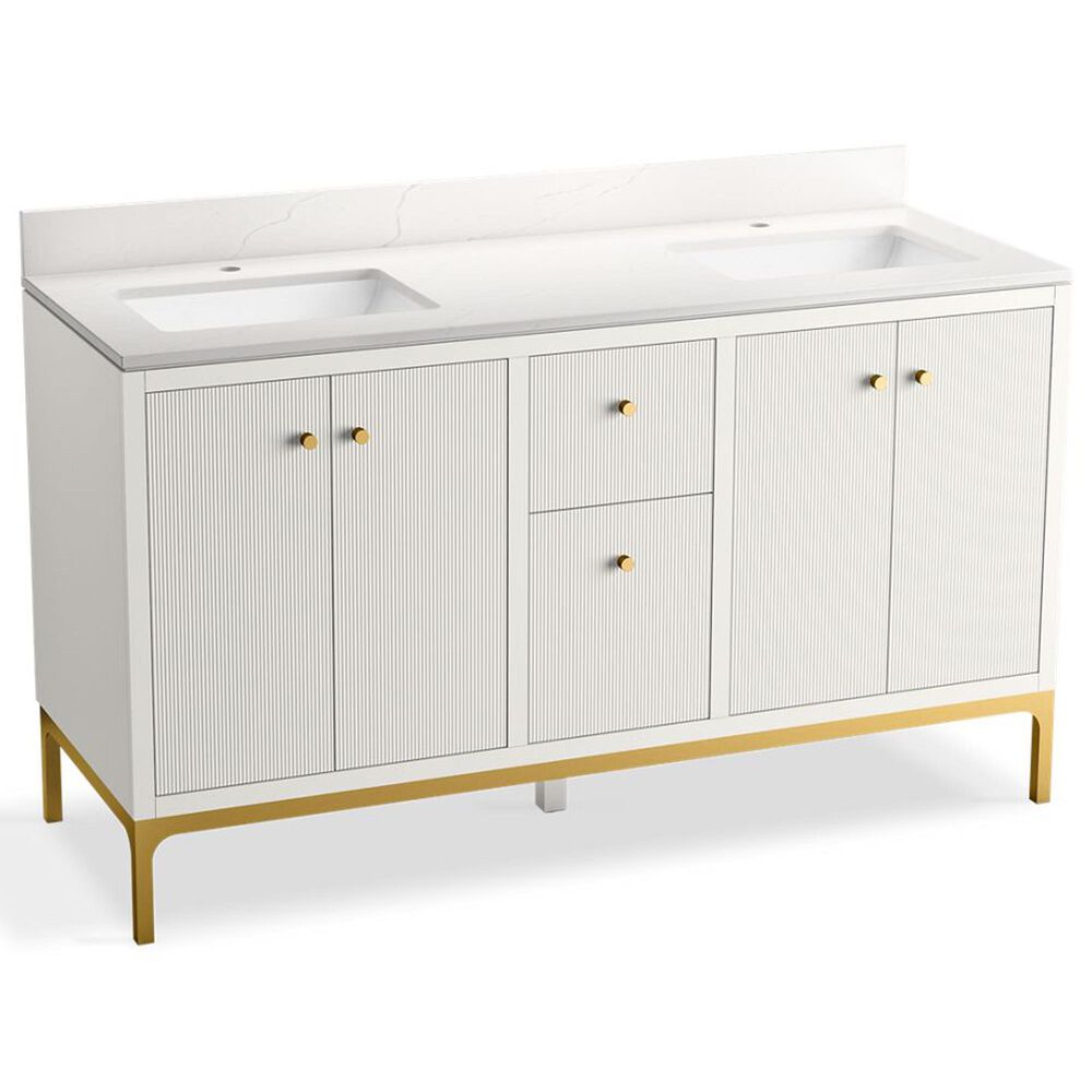 Kohler Calpa 60" Double Bathroom Vanity in White with 2 cm White Quartz Top and Rectangular Sinks, , large
