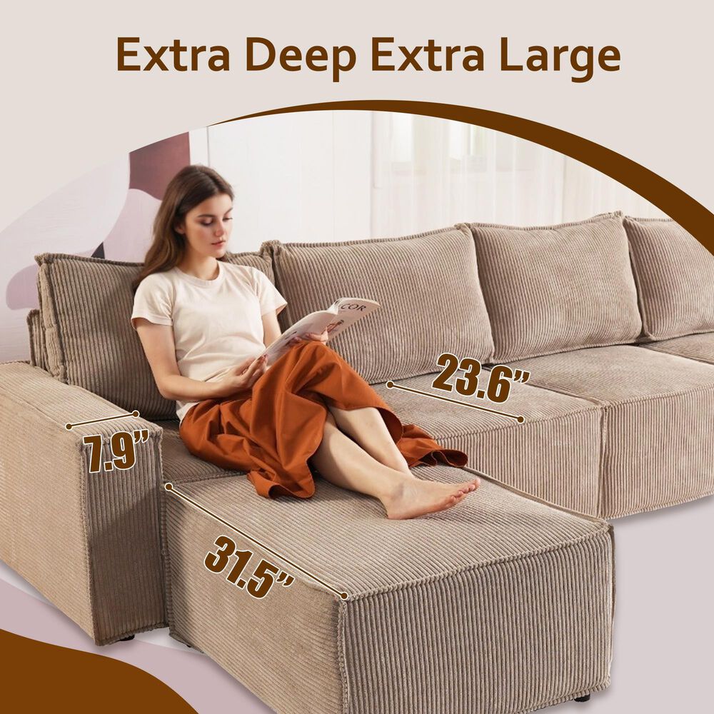 HOMLUX 127.4" Sectional Sofa in Camel, , large