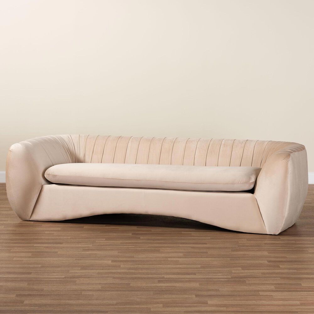 Baxton Studio Adanna Stationary Sofa in Champagne Beige Velvet, , large