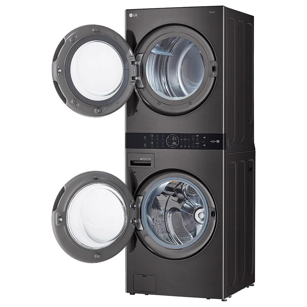 LG Single Unit Front Load LG WashTower with Center Control 4.5 Cu. Ft. Washer and 7.4 Cu. Ft. Gas Dryer in Black Stainless Steel, , large
