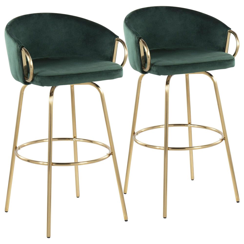 LumiSource Claire Swivel Barstool with Green Velvet Upholstery in Gold (Set of 2), , large