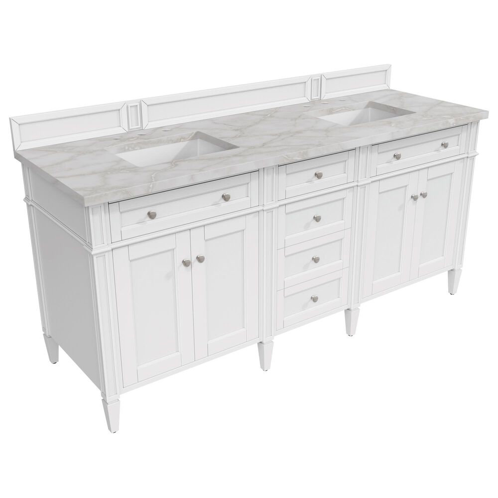 James Martin Vanities Brittany 72" Double Bathroom Vanity in Bright White with 3 cm Eternal Jasmine Pearl Silestone Top, Rectangular Sinks and FreePower Wireless Charger, , large