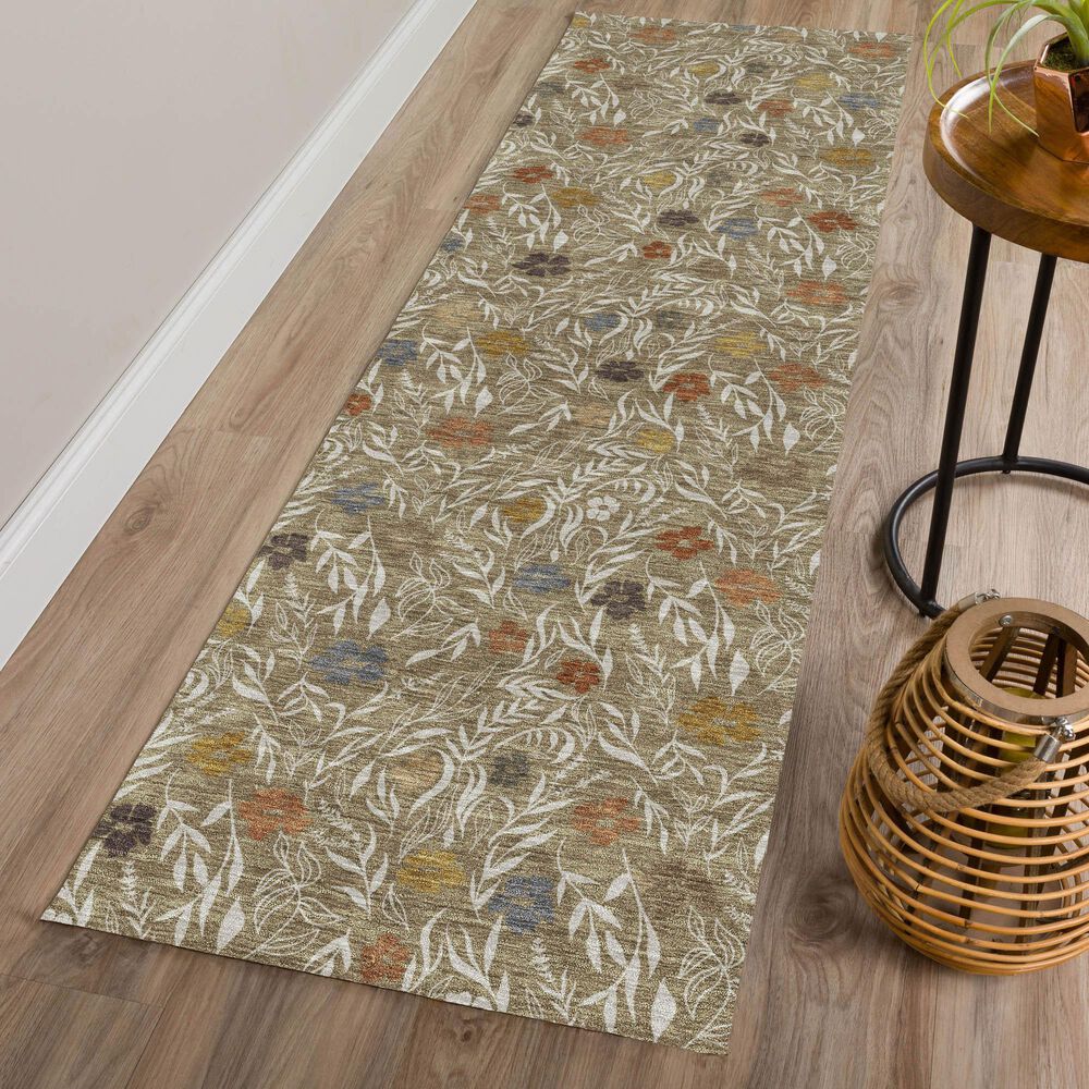 Dalyn Rug Company Soft Essentials Floral Coffee 2'3" x 7'6" Indoor/Outdoor Runner, , large