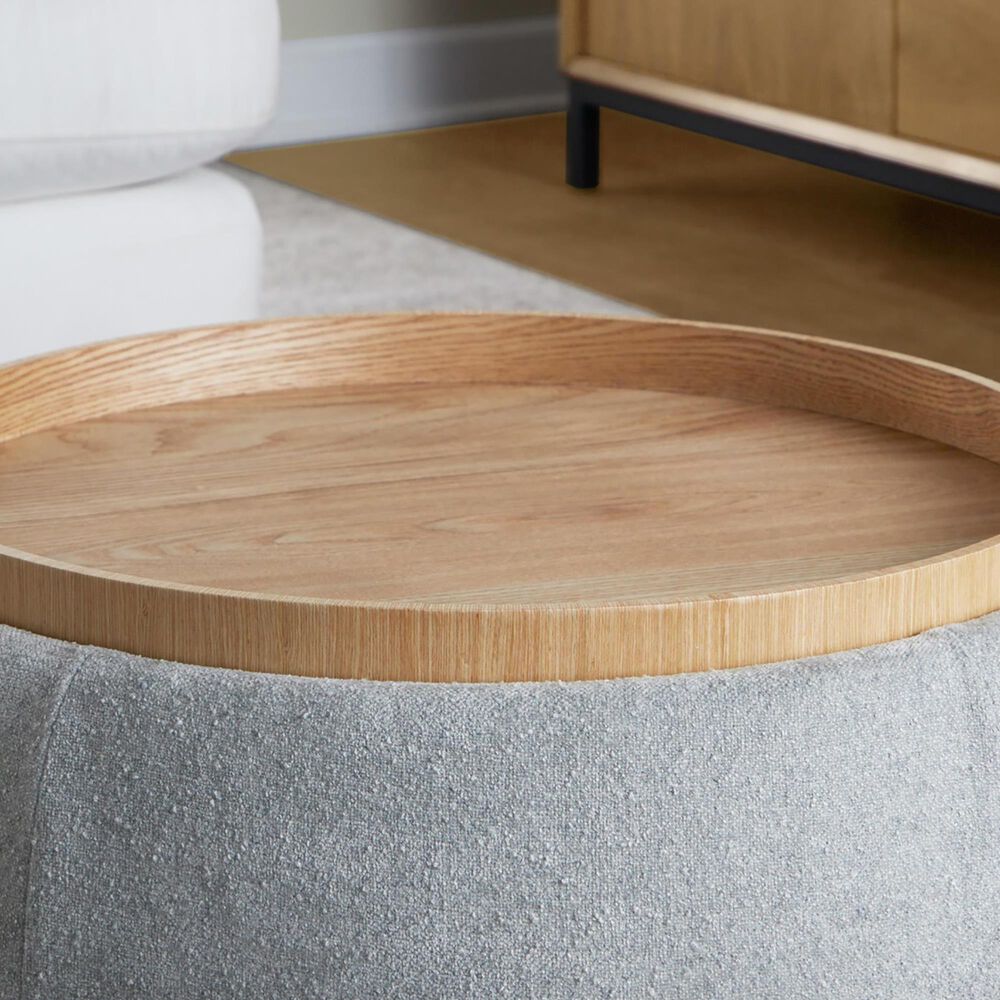 Lumisource Tray Storage Pouf with Leg in Light Grey, , large