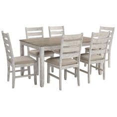 Signature Design by Ashley Skempton Dining Table and 6 Side Chairs in White and Light Brown