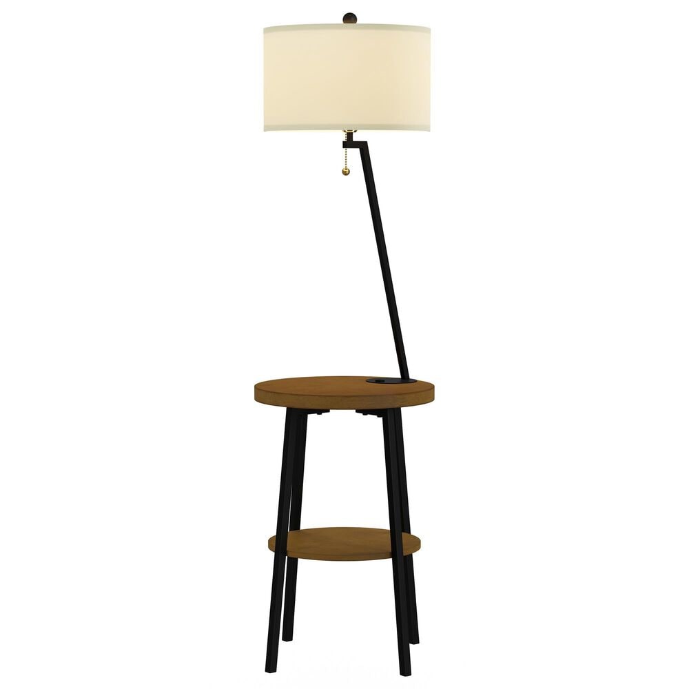 Timberlake Mid-Century Modern Floor Lamp with Side Table and USB Charging Ports in Brown, Black and Off-White, , large