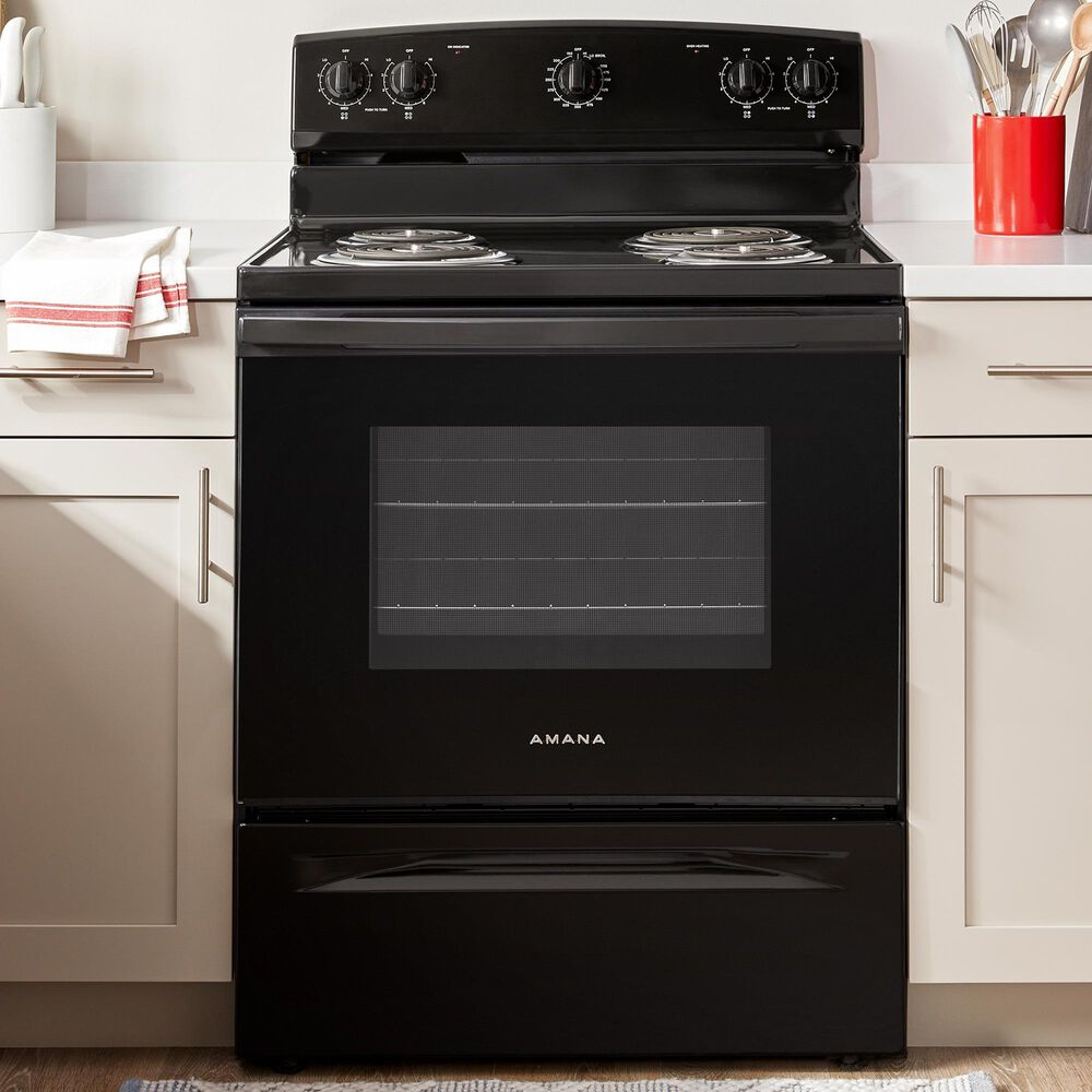 Amana 4.8 Cu. Ft. Electric Range with Knob Controls in Black, , large