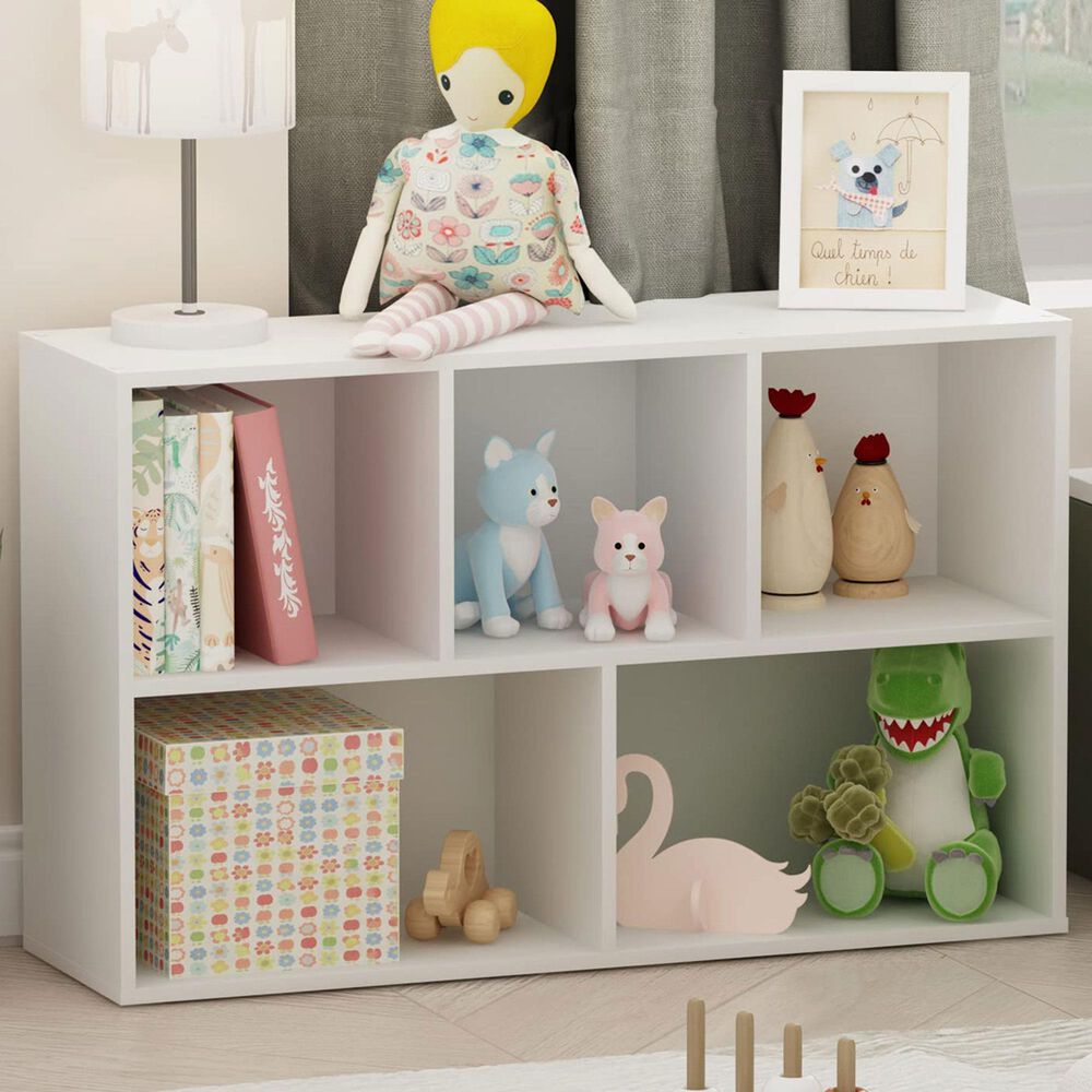 HOMLUX 5-Cube Open Shelf Storage Bookcase in White, , large