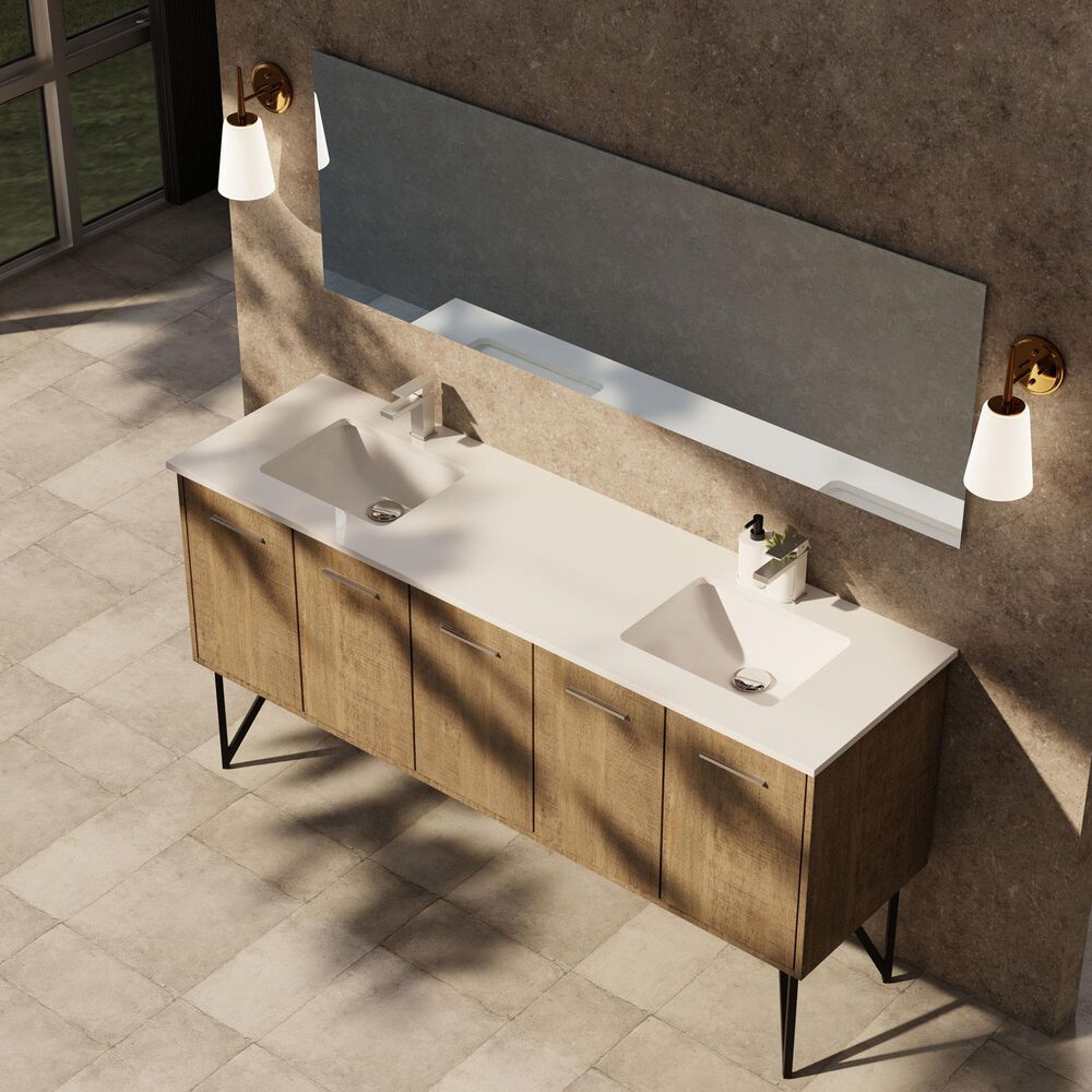 Lexora Home Lancy 72" Double Bathroom Vanity in Rustic Acacia with 2 cm White Quartz Top and Rectangular Sinks, , large