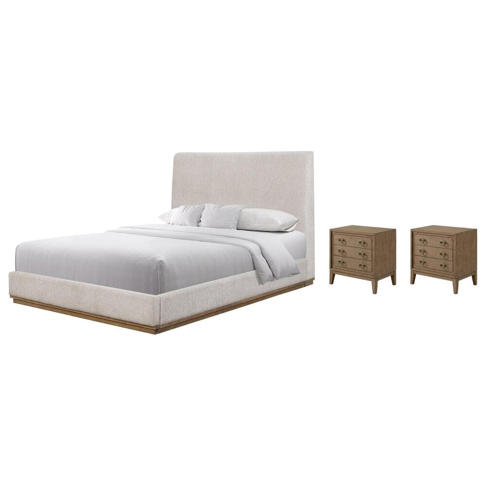 Sterling Timber Elure Queen Upholstered Panel Bed with 2 Nightstands in Latte, , large