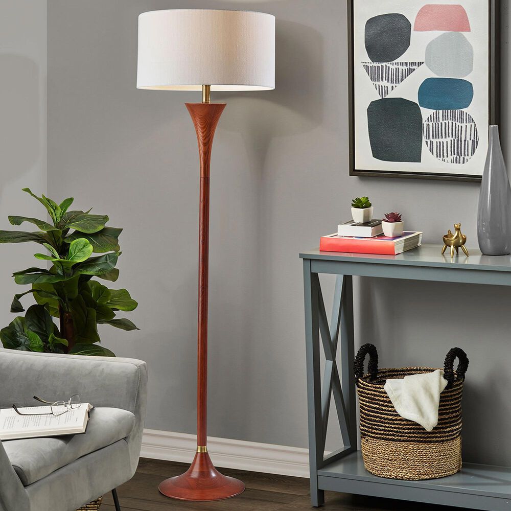 Adesso Rebecca Floor Lamp in Walnut and Antique Brass, , large