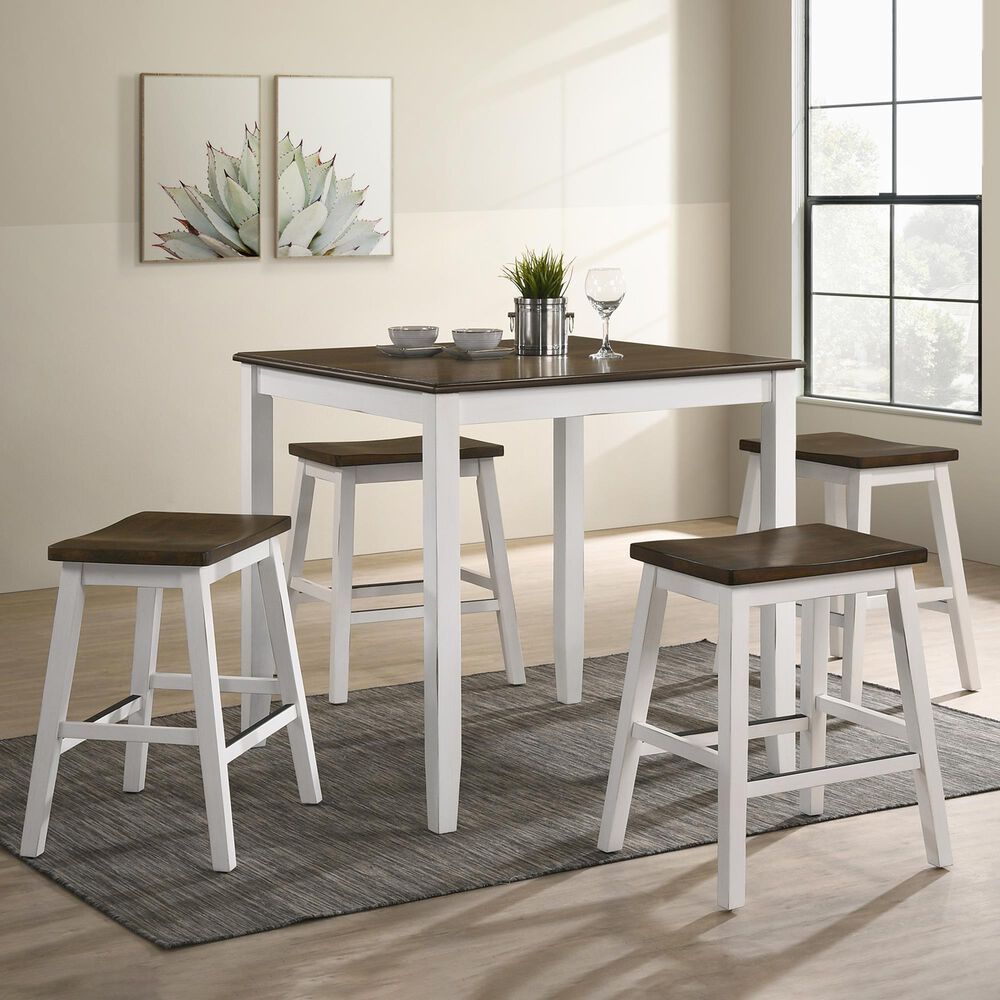 Furniture of America Jamal 5-Piece Counter Height Dining Set in Oak/Sea White, , large