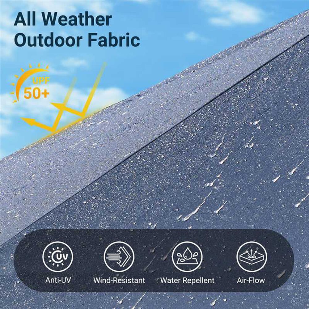 HOMLUX 15' Outdoor Market Umbrella with Sandbags Base and LED Lights in Dark Blue, , large