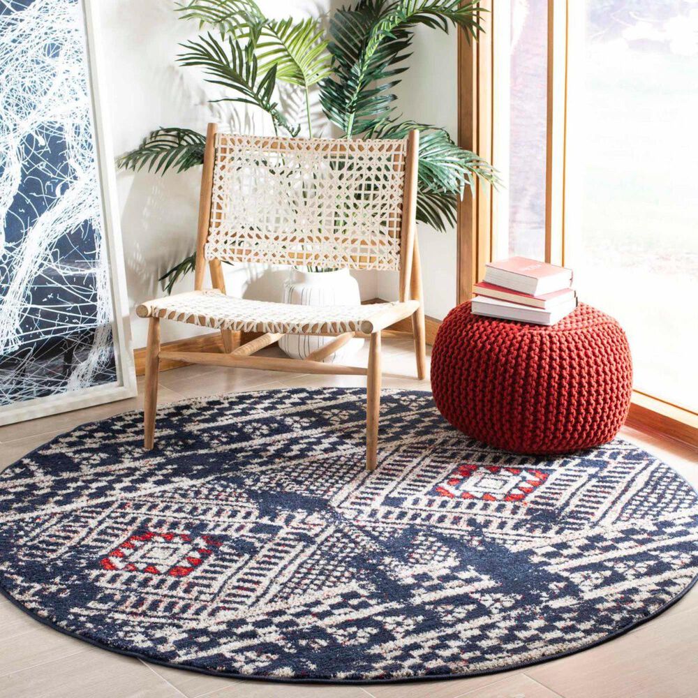 Safavieh Adirondack ADR202N 6&#39; Round Vintage Navy and Light Grey Area Rug, , large
