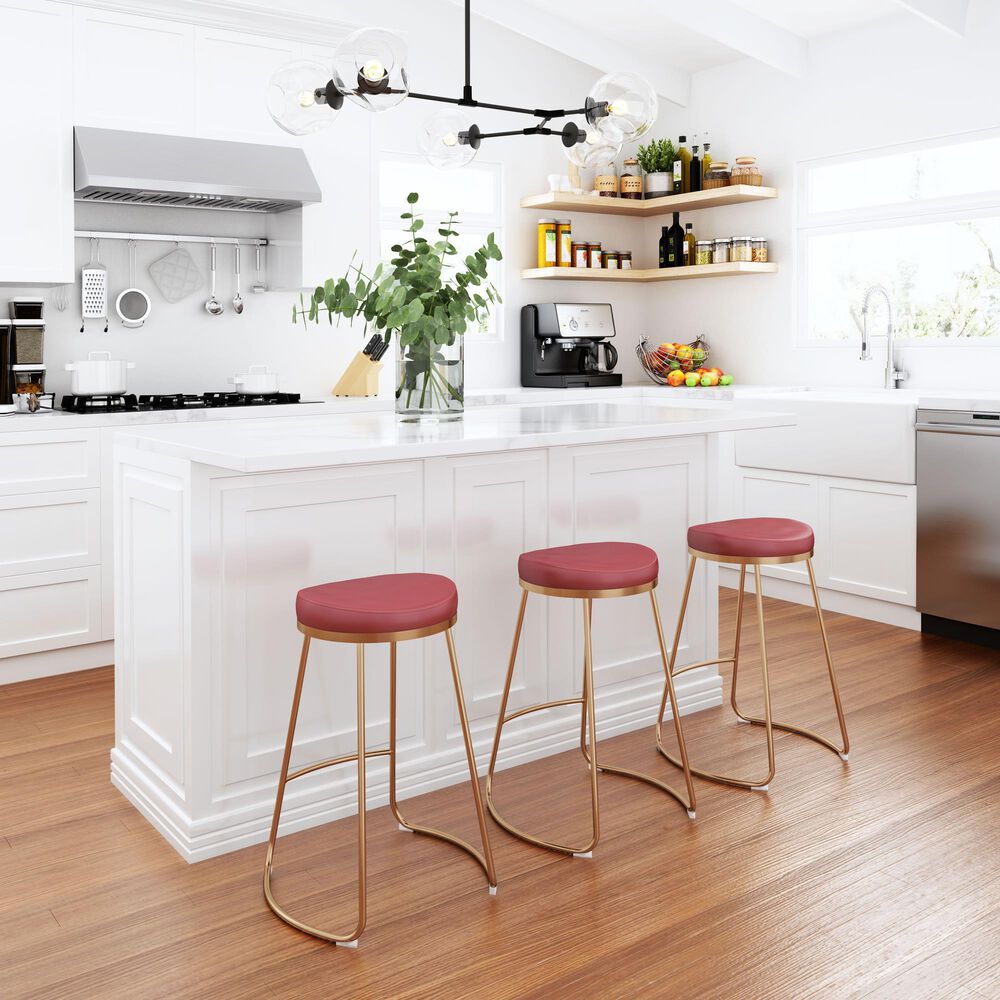 Zuo Modern Bree Counter Stool in Burgundy and Gold &#40;Set of 2&#41;, , large