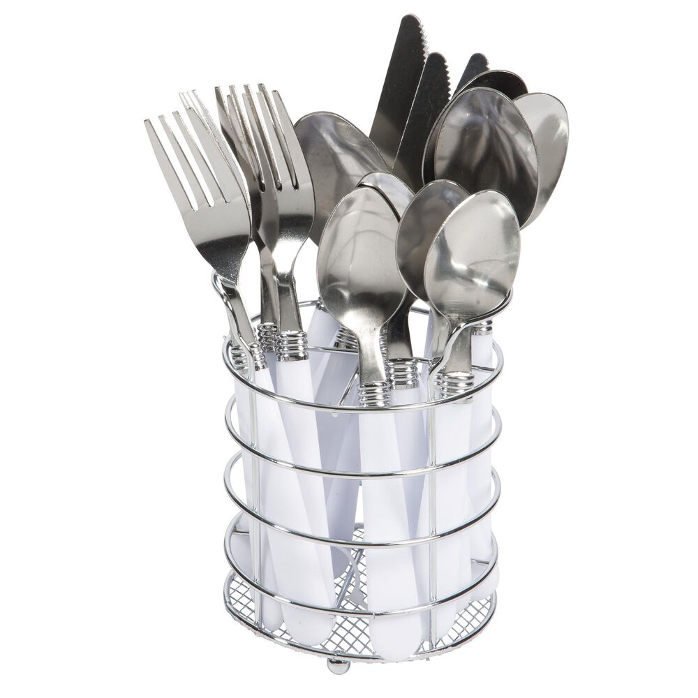 Gibson Homewares Sensations II 16-Piece Flatware Set with Chrome Wire Caddy in White, , large