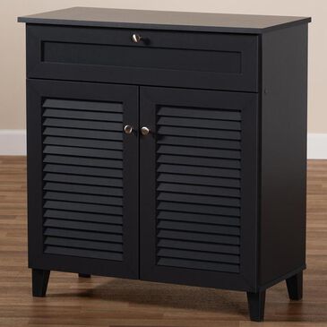 Baxton Studio Coolidge 4-Shelf Shoe Storage Cabinet with Drawer in Dark Gray, , large