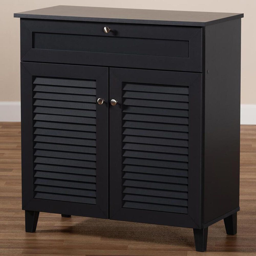 Baxton Studio Coolidge 4-Shelf Shoe Storage Cabinet with Drawer in Dark Gray, , large