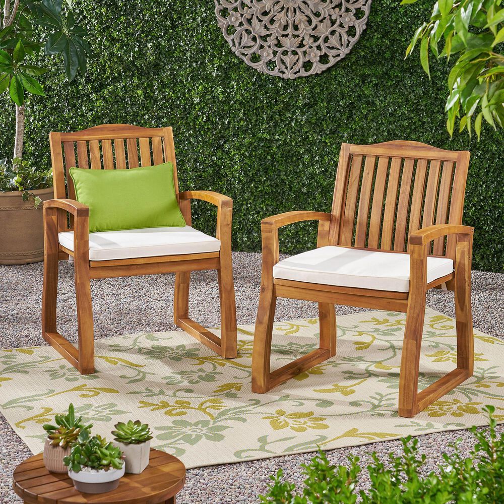 Hearth and Haven Della Dining Chair with Cream Cushion in Teak (Set of 2), , large