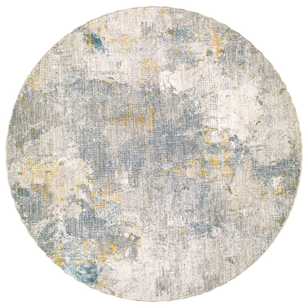 Surya Dresden DRE-2322 Medium Gray, Gray, White, Denim, Mustard and Light Slate 6"7" Round Area Rug, , large