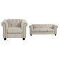 Morden Fort Chesterfield 2-Piece Stationary Linen Chair and Sofa Set in Beige, , large
