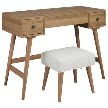 Ashley Thadamere Vanity with Stool in Light Brown, , large
