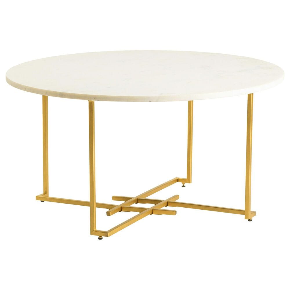 Crestview Collection Pembroke Round Cocktail Table in White Marble and Brass, , large