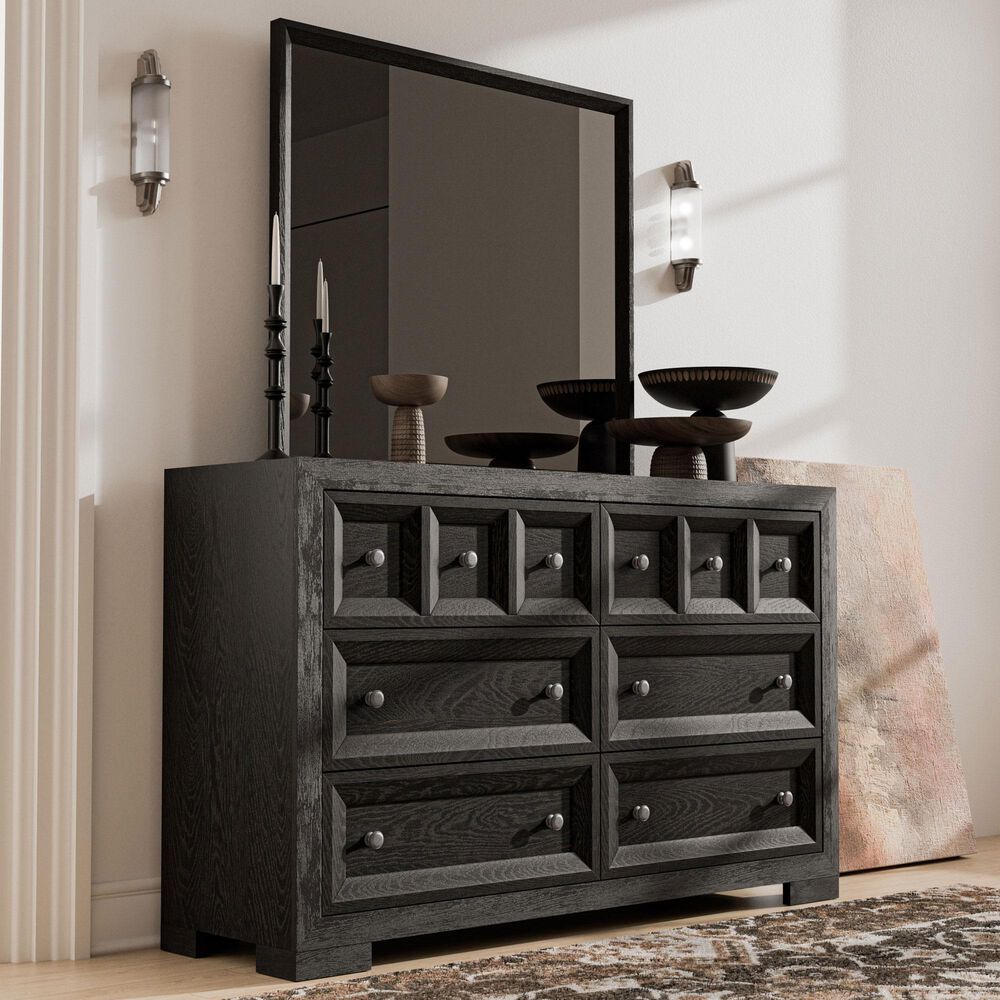 Furniture of America Hatton 6-Drawer Dresser and Mirror in Weathered Black, , large