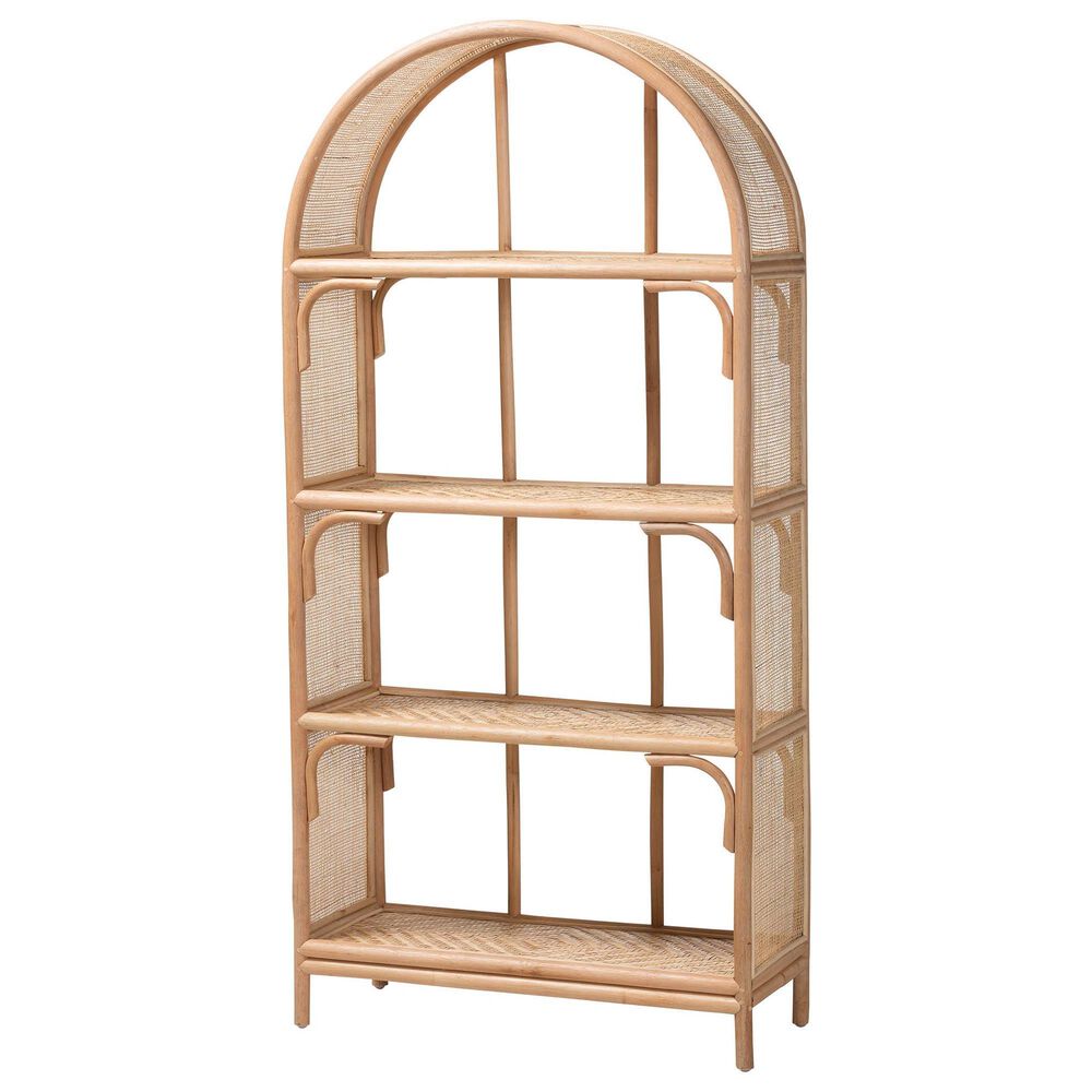 Baxton Studio Natania 4-Tier Arched Bookcase in Natural Brown, , large