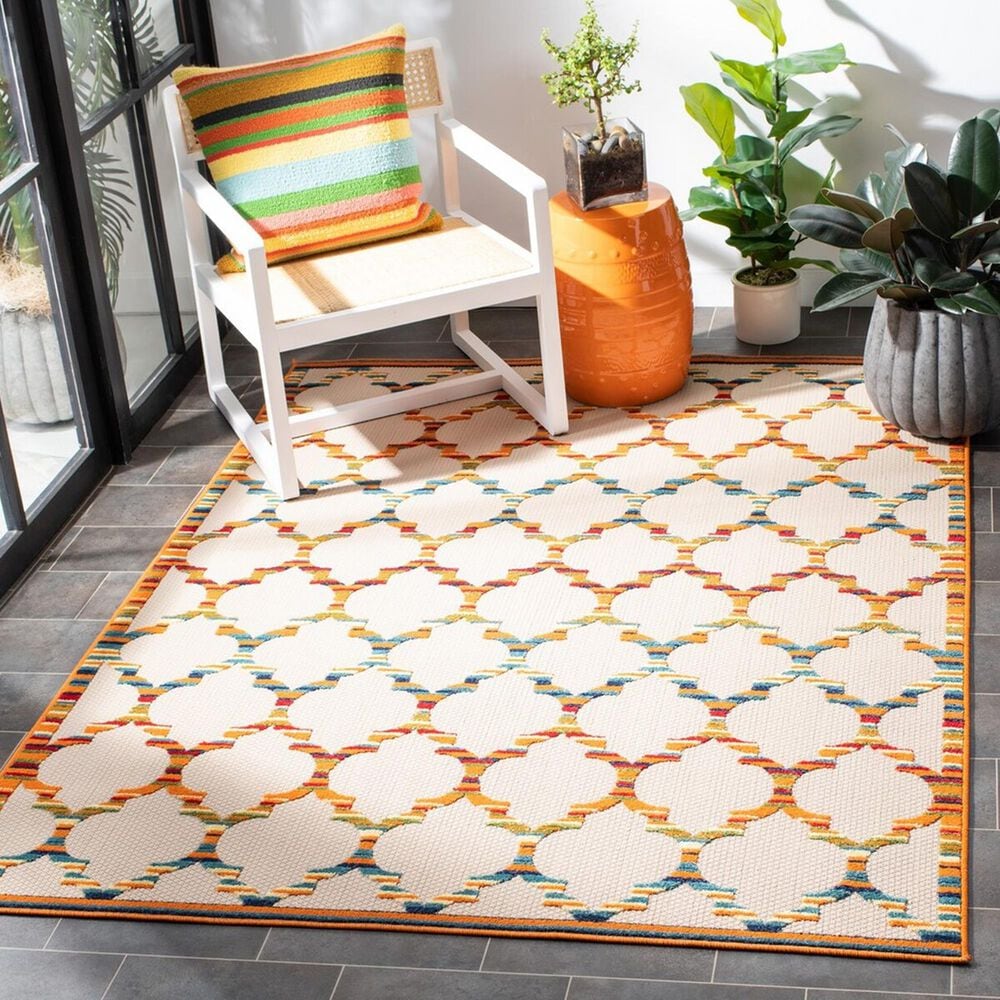 Safavieh Cabana CBN333A 9&#39; x 12&#39; Ivory and Orange Indoor/Outdoor Area Performance Rug, , large