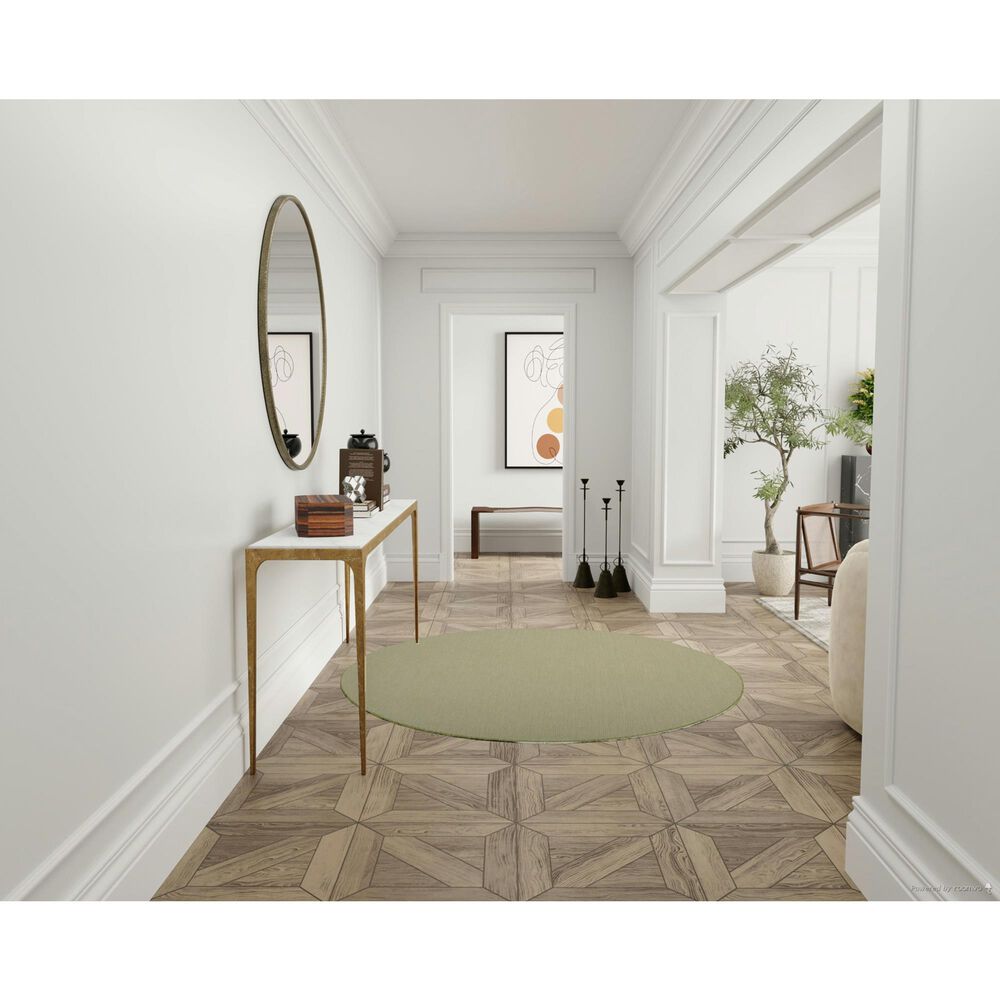 Nourison Courtyard Ivory and Green 6&#39; Round Indoor/Outdoor Area Rug, , large